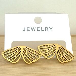 NEW Pair of gold-plated butterfly wing stud earrings Elegant women jewelry New